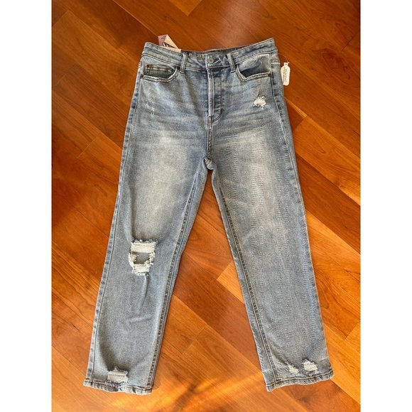 Vanilla Sky Distressed High Rise Straight Leg Ankle Jeans Size 30/11 NWT - Picture 1 of 6